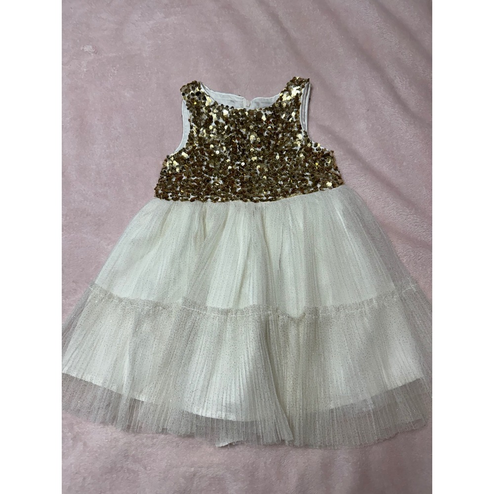 Gold Sequin Tulle Party Dress Girls Sleeveless Cream Glitter Formal Gown